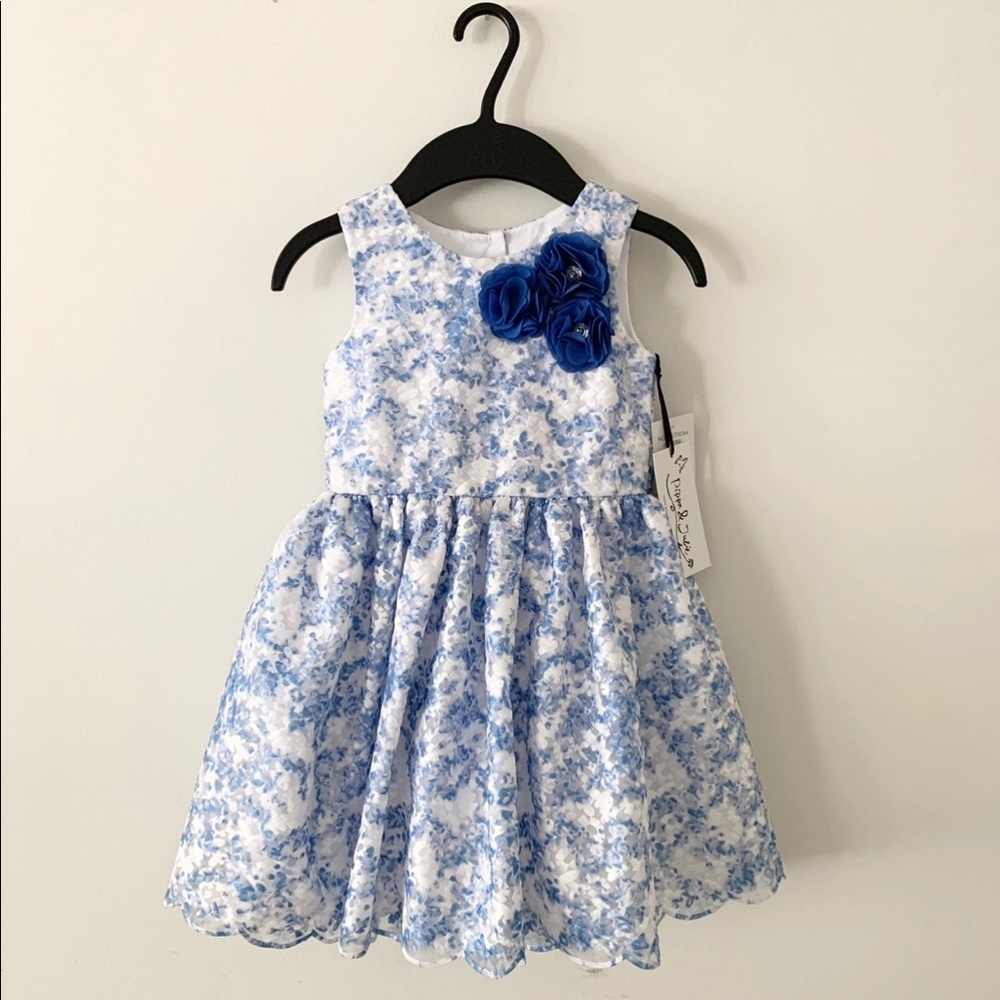 Pippa & Julie Blue Floral Toddler Dress 3T